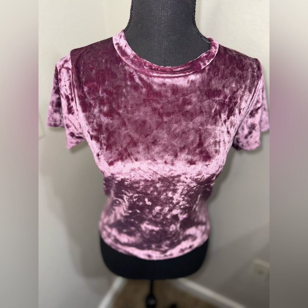 Ivy Main Purple Crushed Velvet Top Y2K Baby Tee Soft Grunge Boho- Small - Picture 2 of 7